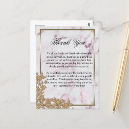 Luxe Pink Marmor und Perlen Hochzeit Vielen Dank Postkarte