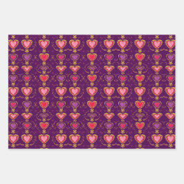 Luxe Pink Red Gold Hearts Lila Geschenkwrap Set Geschenkpapier Set