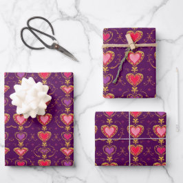 Luxe Pink Red Gold Hearts Lila Geschenkwrap Set Geschenkpapier Set