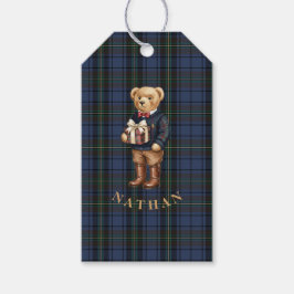 Luxe Preppy Plaid Christmas Teddy Bear Geschenkanhänger