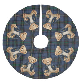 Luxe Preppy Plaid Teddy Bear Polyester Weihnachtsbaumdecke