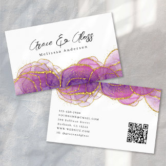 Luxe Purple Gold Glitter Nagelstudio QR Code Visitenkarte
