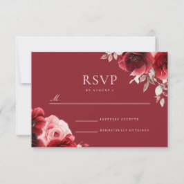 Luxe Radiance Ruby Rote Rosen Bloom Wedding RSVP Karte