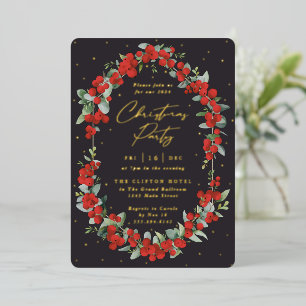 Luxe Red Berry + Eukalyptus Christmas Party Folieneinladung