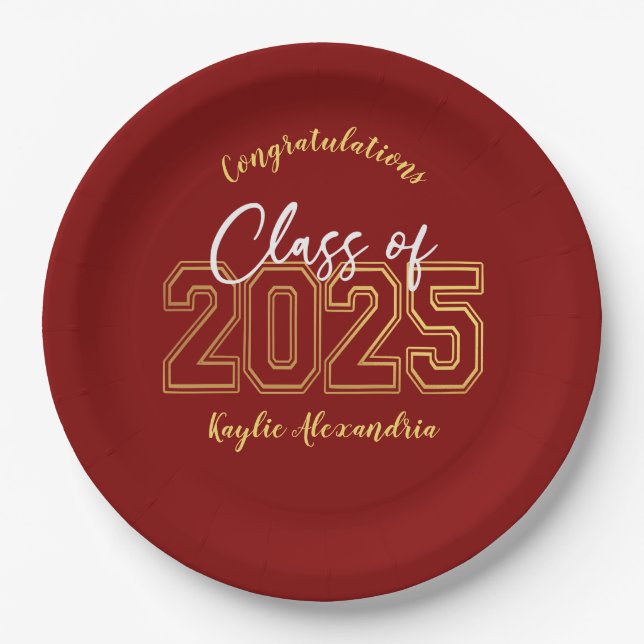 Luxe Red & Gold Graduation Party Teller (Vorderseite)