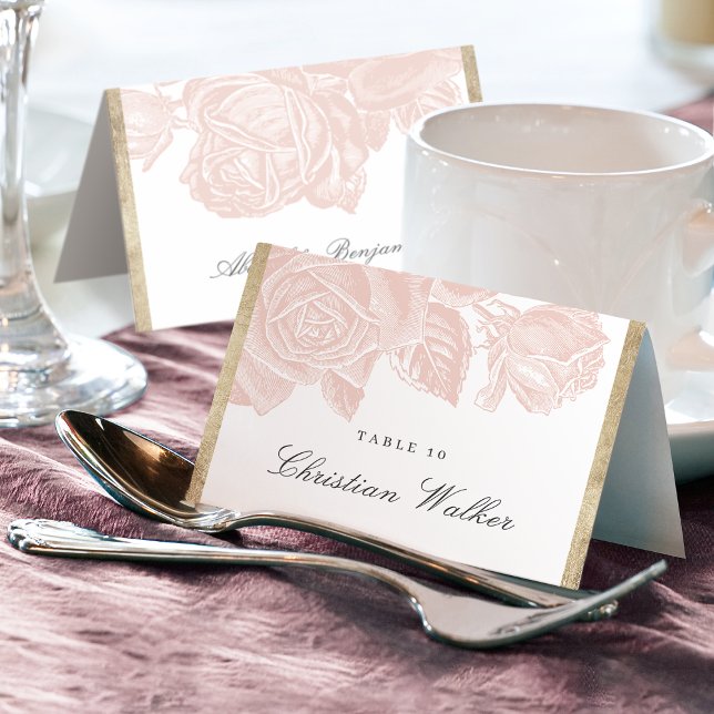 Luxe Rose errötet Gold Vintage Klappbare Platzkart Tischnummer (Luxe rose blush gold vintage Foldable Place Card)