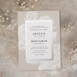 Luxe Rose Floralsilber Vintage botanische Hochzeit Folieneinladung