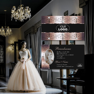 Luxe Rose Gold Black Verziert Borders Logo und Fot Visitenkarte