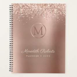 Luxe Rose Gold Blush Glitzer Metallic Monogram Planer
