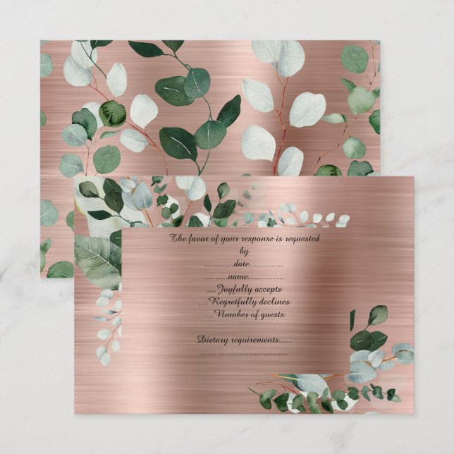 LUXE ROSE GOLD BOTANISCHE ANTWORTKARTE RSVP KARTE (Vorne/Hinten)