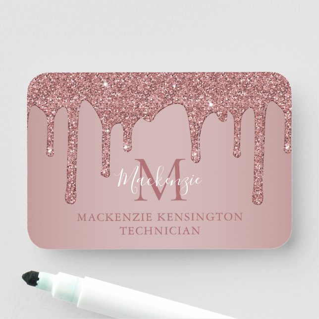 Luxe Rose Gold Glitzer Tropfen Monogram Namensschild (Beispiel)