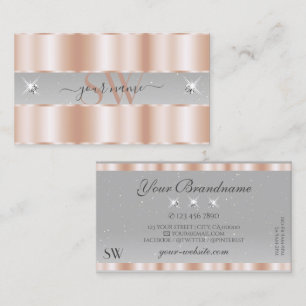 Luxe Rose Gold Light Gray Sparkle Jewels Initials Visitenkarte