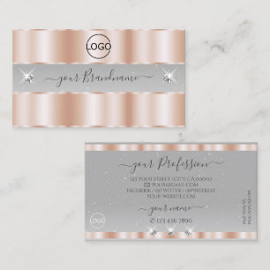 Luxe Rose Gold Light Gray Sparkle Juwelen mit Logo Visitenkarte
