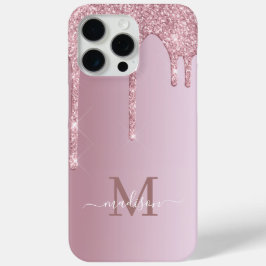 Luxe Rose Gold Pink Dripping Glitzer Monogram Case-Mate iPhone Hülle