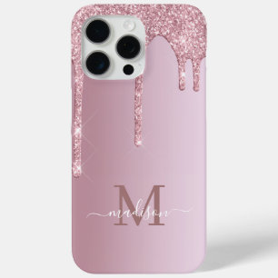 Luxe Rose Gold Pink Dripping Glitzer Monogram Case-Mate iPhone Hülle