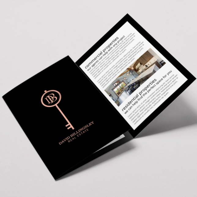 Luxe Rose Gold Skeleton Key Real Estate Brochure (Créateur téléchargé)