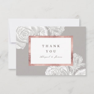 Luxe Rose Gold Vintage botanische Blumenhochzeit Dankeskarte