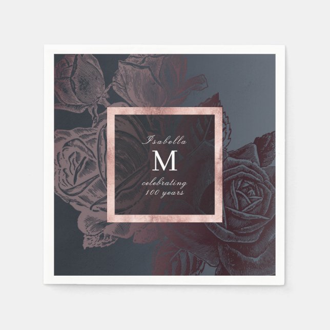 Luxe Rose Gold Vintages botanisches Brautparty Serviette (Vorderseite)