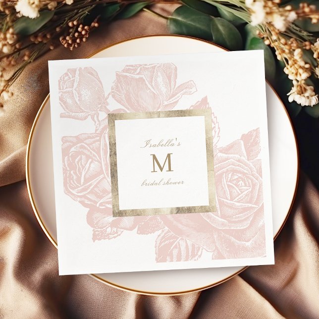 Luxe Rose Goldbarren Vintages Brautparty Serviette (Luxe rose blush gold vintage bridal shower napkins)