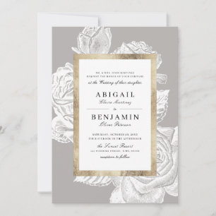 Luxe Rose Goldgrau Vintage botanische Hochzeit Einladung