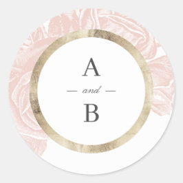 Luxe Rose Goldmedaille Hochzeitsmonogramm Runder Aufkleber