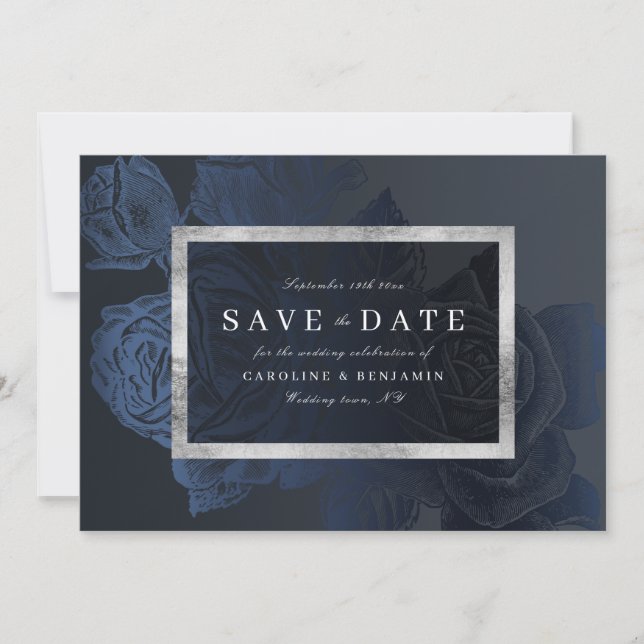 Luxe Rose Marine Vintag botanisch Save the Date (Vorderseite)