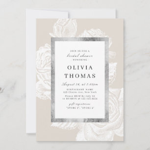 Luxe Rose neutrales Vintages botanisches Brautpart Einladung