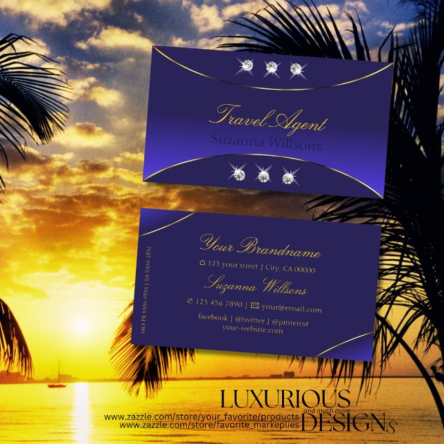 Luxe Royal Blue Gold Dekoration mit Sparkle Diamon Visitenkarte (Von Creator hochgeladen)