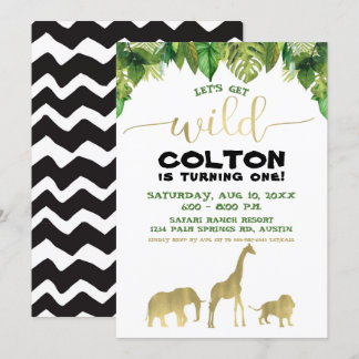 Luxe Safari Jungle Birthday Modern Wild One Einladung