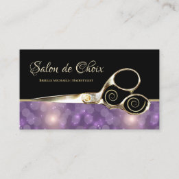 Luxe Salon Lila Bokeh Gold Friseursalon Scheren Visitenkarte