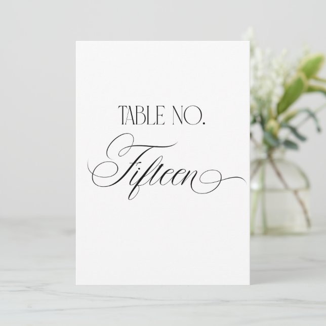 Luxe Script 5x7 Wedding Table Number Fifteen Sign Einladung (Stehend Vorderseite)
