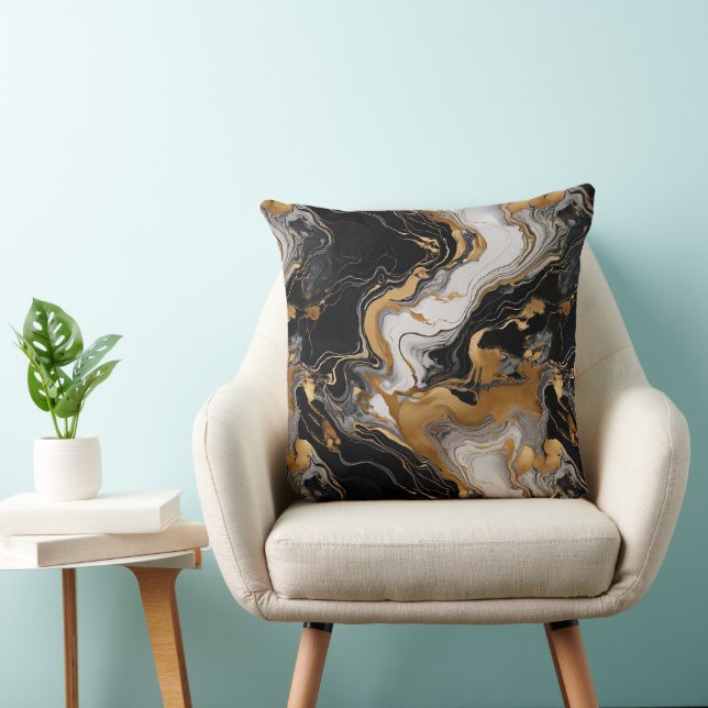 Luxe Serenity Black, Gold & White Marmor Inspirier Kissen (Stuhl )