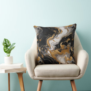 Luxe Serenity Schwarz, Gold & Weiß Marmor-Inspirie Kissen