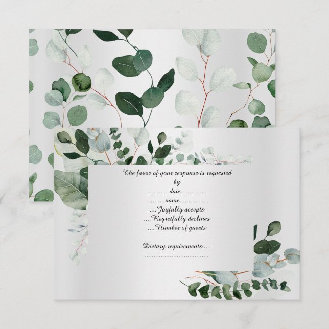 LUXE SILVER BOTANISCHE ANTWORTKARTE RSVP KARTE (Vorne/Hinten)
