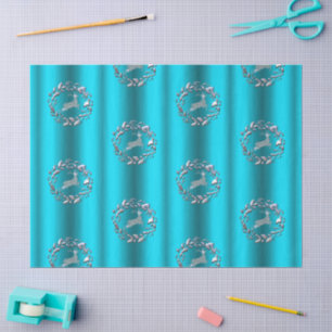 Luxe Silver Reindeer Aqua Christmas Seidenpapier