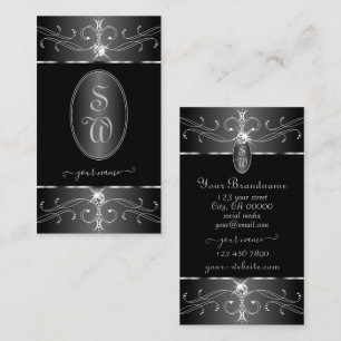 Luxe Silver Schwarz-weiße Verzierte Ornaments Init Visitenkarte