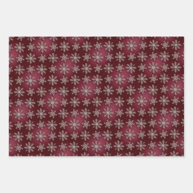 Luxe Silver Snowflakes Red Glitter Gift Wrap Set Geschenkpapier Set (Vorderseite)