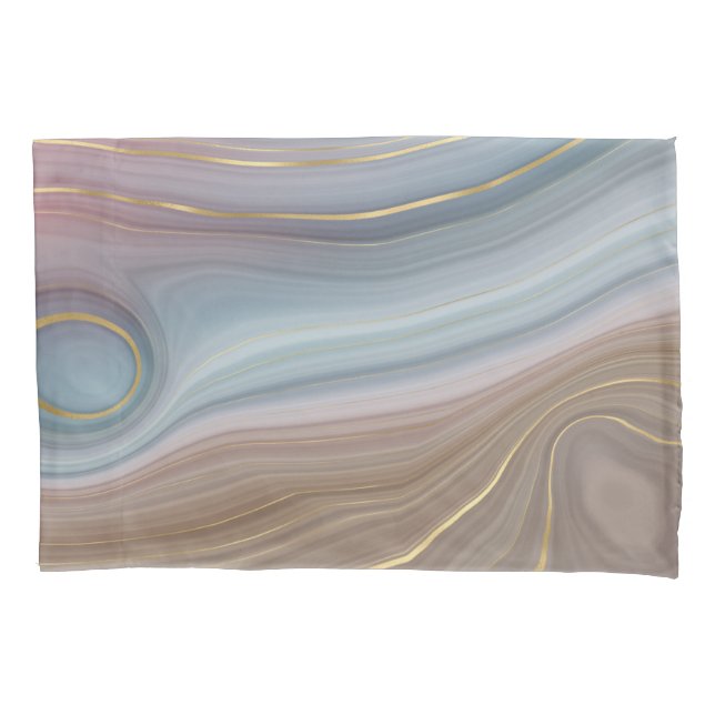 Luxe Strata | Dusty Slate Blue Taupe Pink Agate Kissenbezug (Vorderseite)