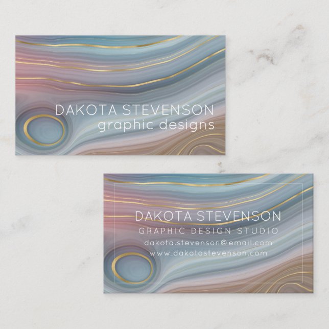 Luxe Strata | Dusty Slate Blue Taupe Pink Agate Visitenkarte (Vorne/Hinten)