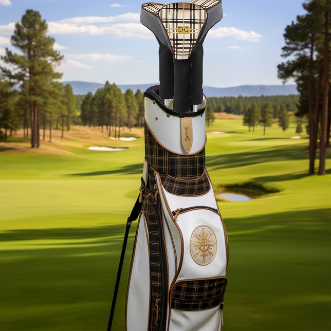 Luxe Taupe und Gold Karierte Golf Head Cover Headcover (Classic Tan and Gold Luxe Plaid Gold Head Cover)