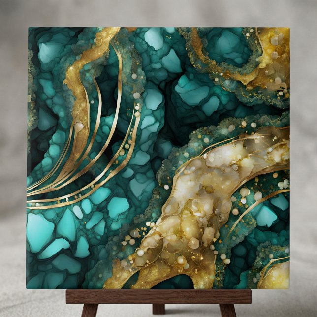 Luxe Teal Turquoise Liquid Gold Marble Agate Geode Fliese (Von Creator hochgeladen)