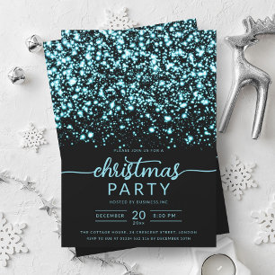 Luxe Turquoise Winter Shiny Stars Company Xmas Einladung