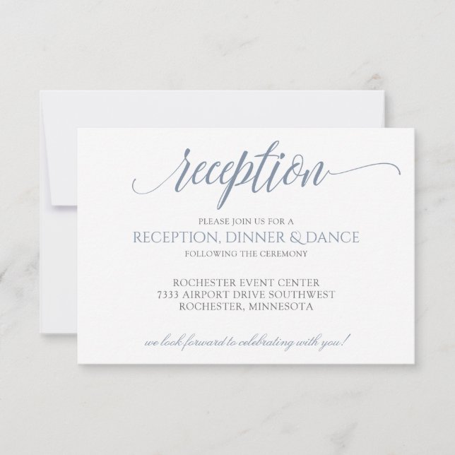 Luxe Typografy Empfang Card | Dusty Blue Gray Einladung (Vorderseite)