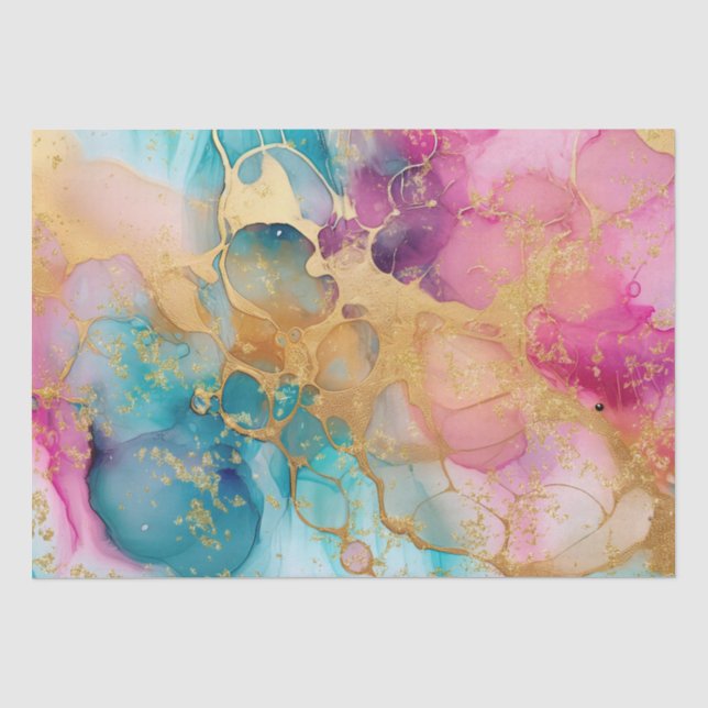 Luxe Wasserfarbe Pink Blau und Gold Abstrakt Seidenpapier (Vorderseite)