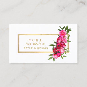 Luxe Watercolor-Rosen-Gold/Weiß Visitenkarte