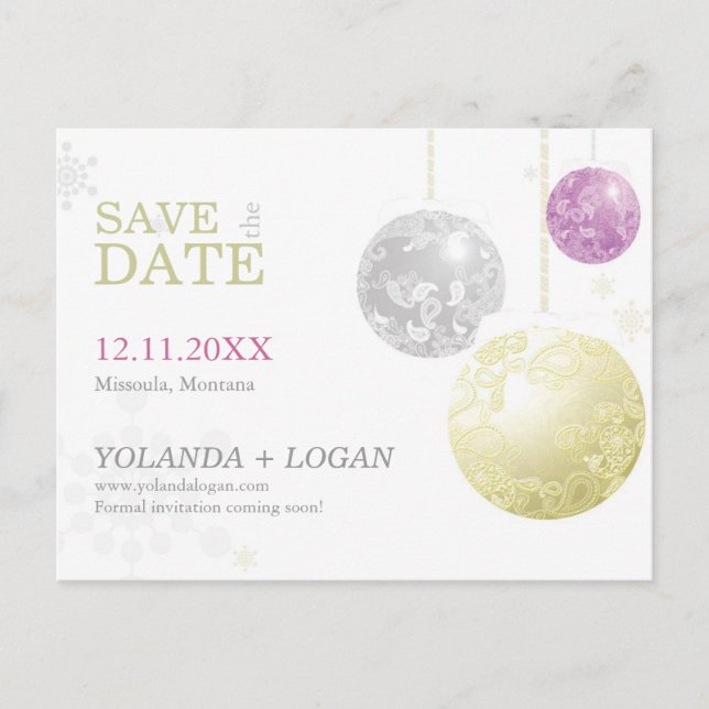 Luxe WeihnachtsWedding Save the Date Ankündigungspostkarte (Vorderseite)