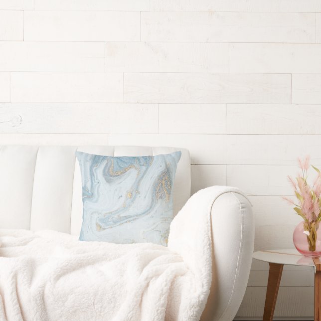 LUXE WEISSE BLAUE SCHNEE QUEEN MARBLE AUSSEHEN KISSEN (Liege)