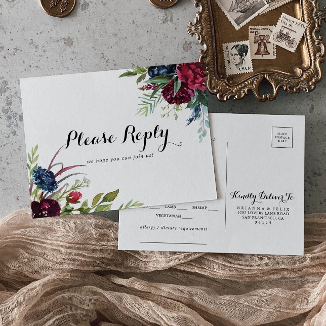 Luxe Whimsical Boho Floral Menu Choice RSVP (Créateur téléchargé)