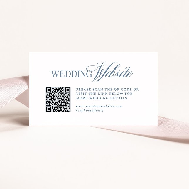 Luxe White and Dusty Blue Wedding Website QR Code Begleitkarte (Von Creator hochgeladen)