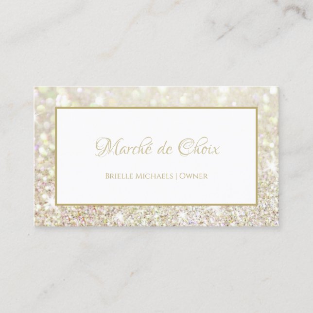Luxe White Gold Glitzer Elegante Schönheit Boutiqu Visitenkarte (Vorderseite)